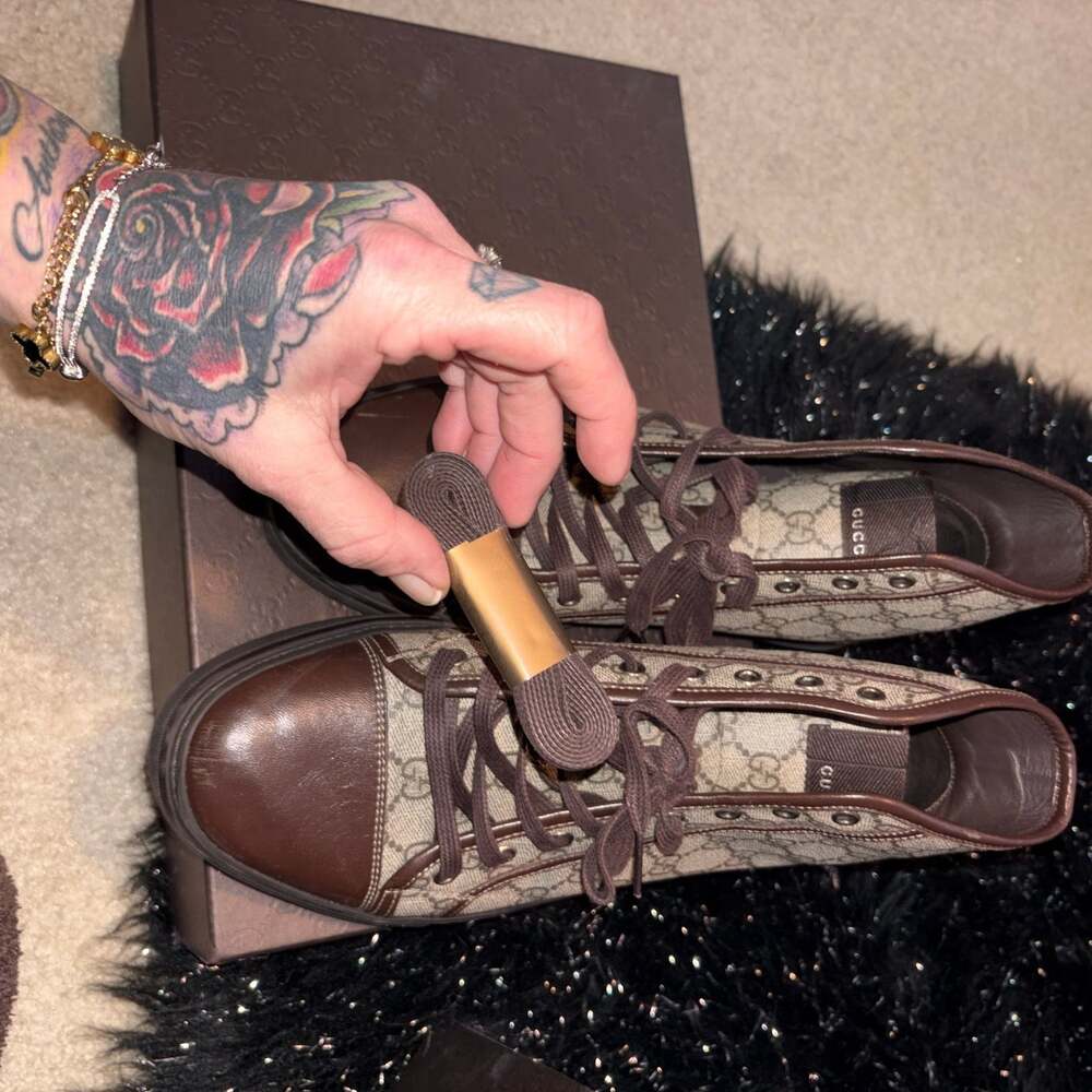 Vintage Gucci GG Supreme High Top Sneakers in Beige and Ebony Mens 8.5 - Picture 7 of 9